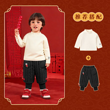 咔咔熊猫男童长袖t恤夹棉长裤套装儿童冬装婴儿秋冬衣服宝宝童装