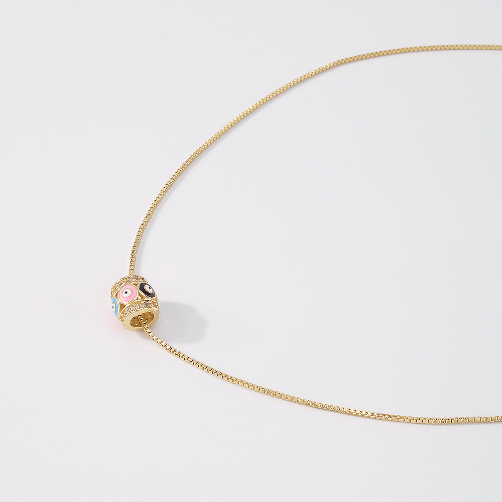 fashion contrast color copper zircon micro-inlaid drip oil devilu0027s eye necklace