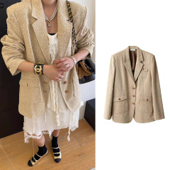 高版本定~制ICE25秋冬新品颗粒感口袋西装挺括西服时尚百搭上衣女