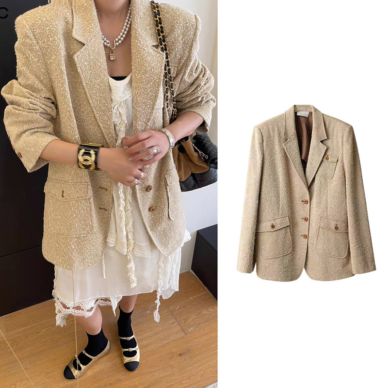 高版本定~制ICE25秋冬新品颗粒感口袋西装挺括西服时尚百搭上衣女|undefined