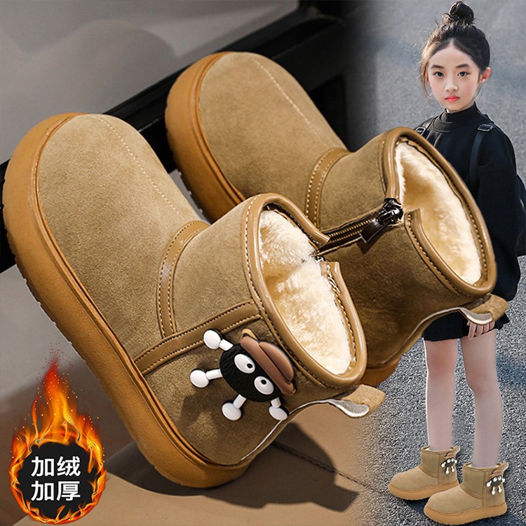 Botas de nieve para niñas en invierno más veludo y grueso 2024 nuevas botas de algodón para niñas calentadas y antideslizantes zapatos de algodón para niños
