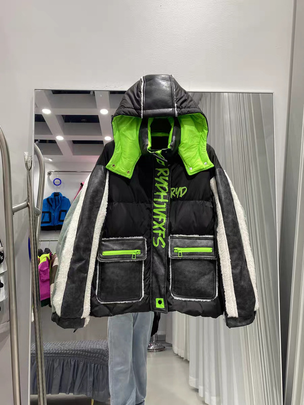 2025可拆卸帽新款撞色字母羽绒服男女同款情侣装短款外套时尚潮牌|undefined