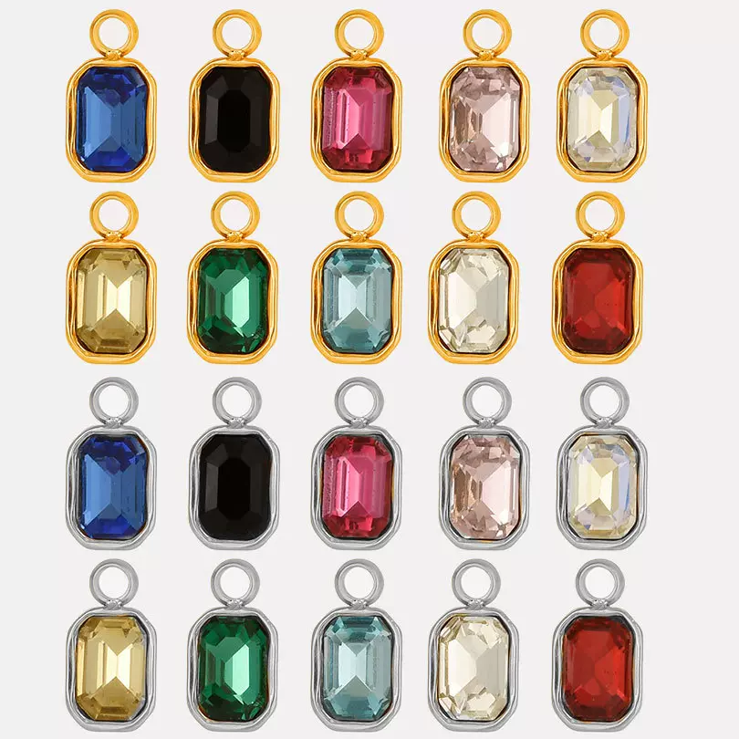 304不锈钢欧美新款几何吊坠玻璃抓钻精美项链DIY饰品配饰材料现货