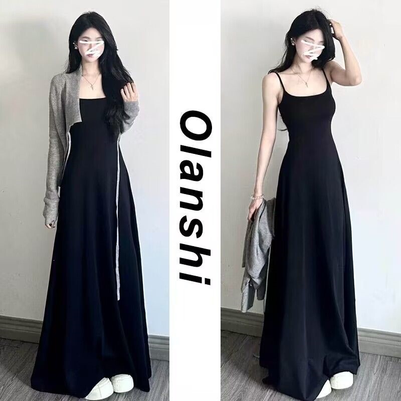 Hepburn-Style Black Suspender Dress for Women, Summer 2026 New Style, Elegant Spring Outfit, Long Dress Hepburn-Style Black Suspender Dress for Women, Summer 2026 New Style, Elegant Spring Outfit, Long Dress