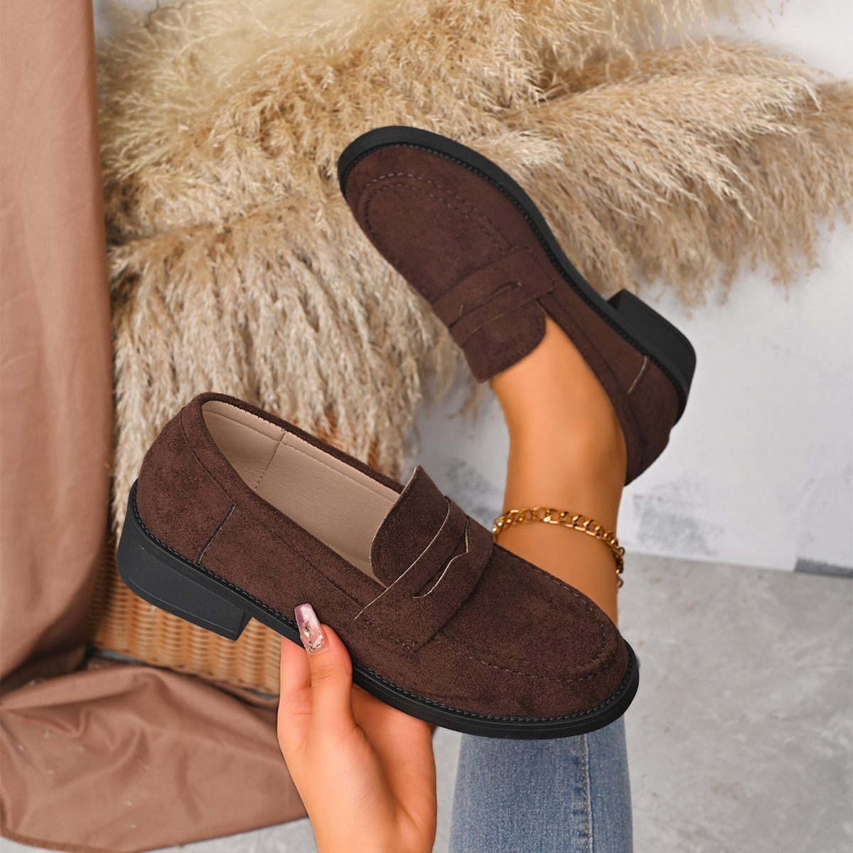 Damen-Slipper im britischen Retro-Stil, niedrig geschnitten, neue Frühlingskollektion_voghion.com