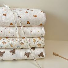 韩国儿童小熊纱布夏被 新生儿宝宝纯棉双层纱薄被子幼儿园午睡被