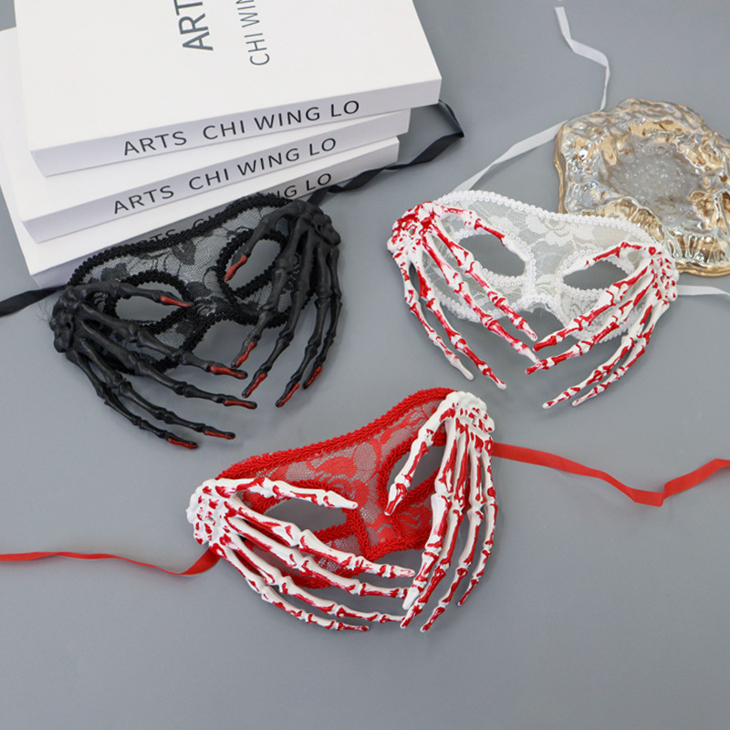 Halloween transfronterizo nuevo encaje plano baile mitad cara máscara princesa horrores esqueleto mano sangre props espectáculo