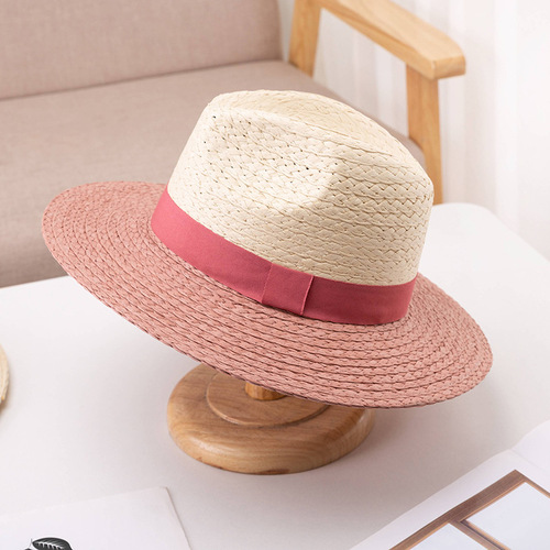 New fashionable and simple spring and summer sun protection raffia flat top hat for women travel beach flat top straw hat