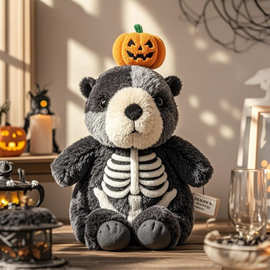 跨境新款Halloween plush万圣节骷髅水豚/猫毛绒玩偶公仔