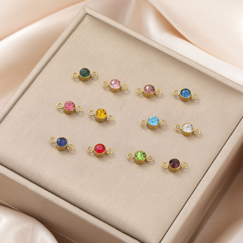 Titanium Steel Double Hole Birthstone Jewelry Accessories DIY Lucky Birthday Stone Pendant Necklace Bracelet Earrings Pendant Wholesale