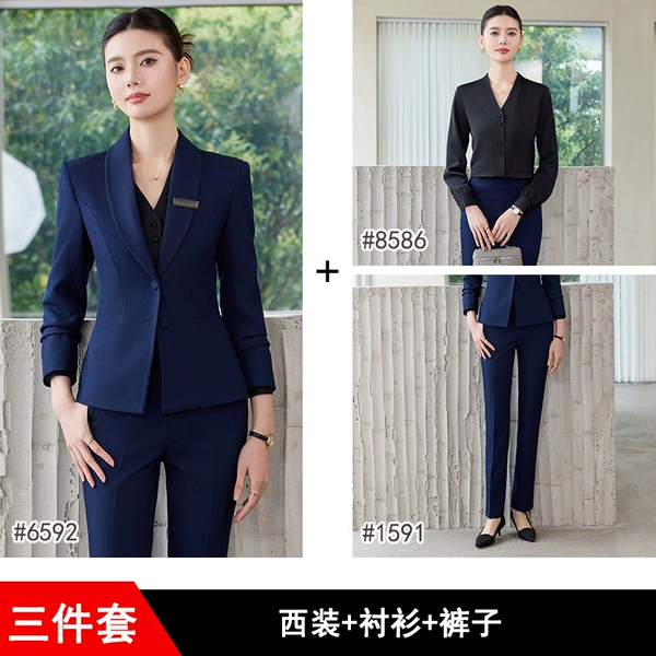 Dark blue classic suit jacket, trousers, shirt