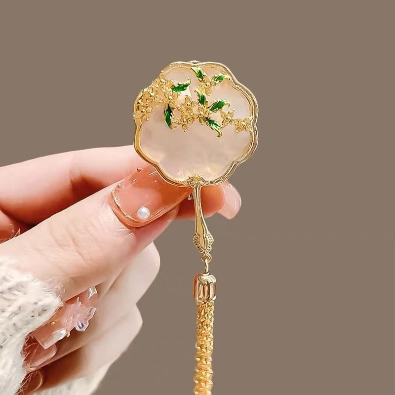 古风桂花流苏胸针复古新中式扇子流苏西装别针旗袍压襟胸花批发|undefined