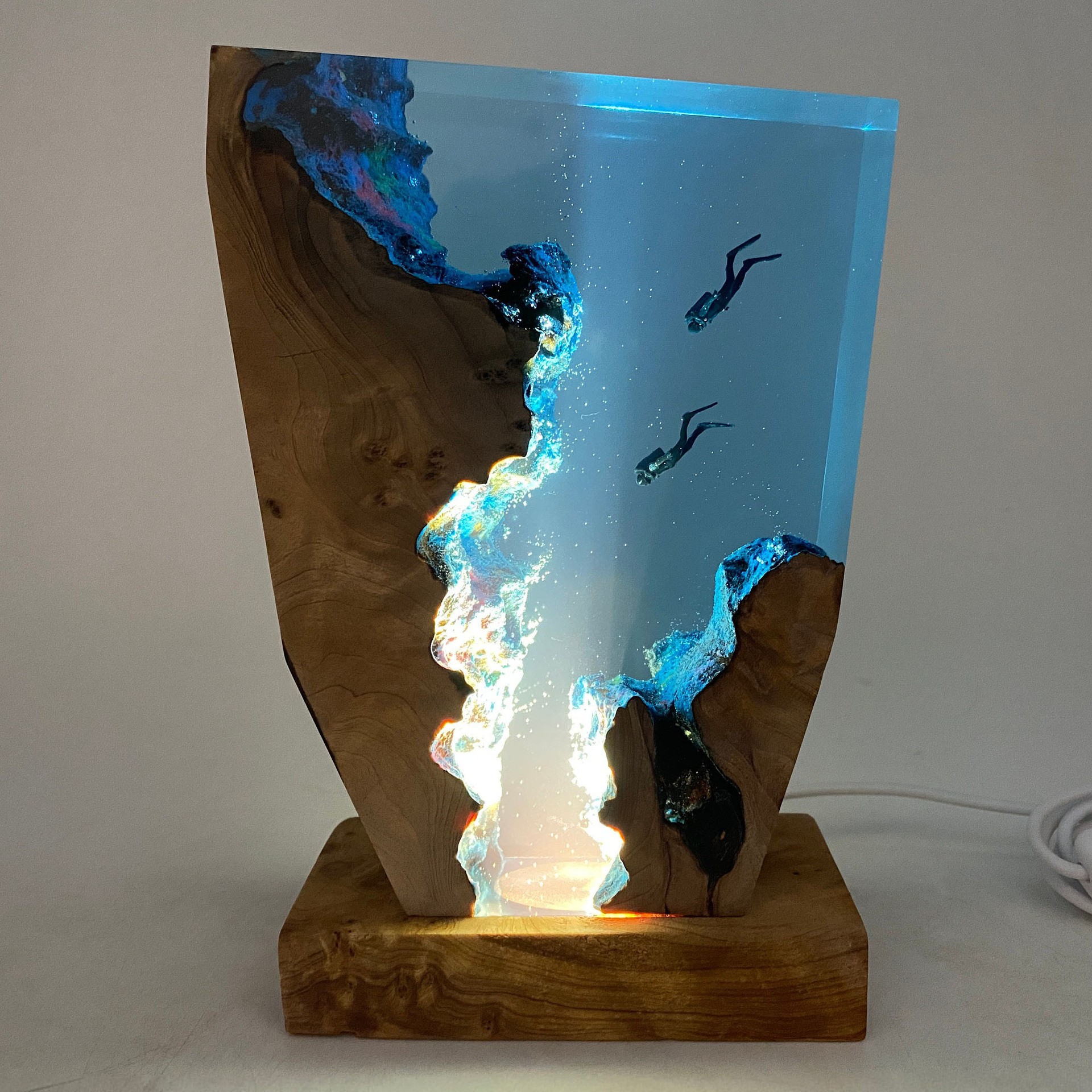 Buceador luz nocturna buceo mar profundo exploración lámpara de madera buceo libre regalo de decoración único regalo de Navidad