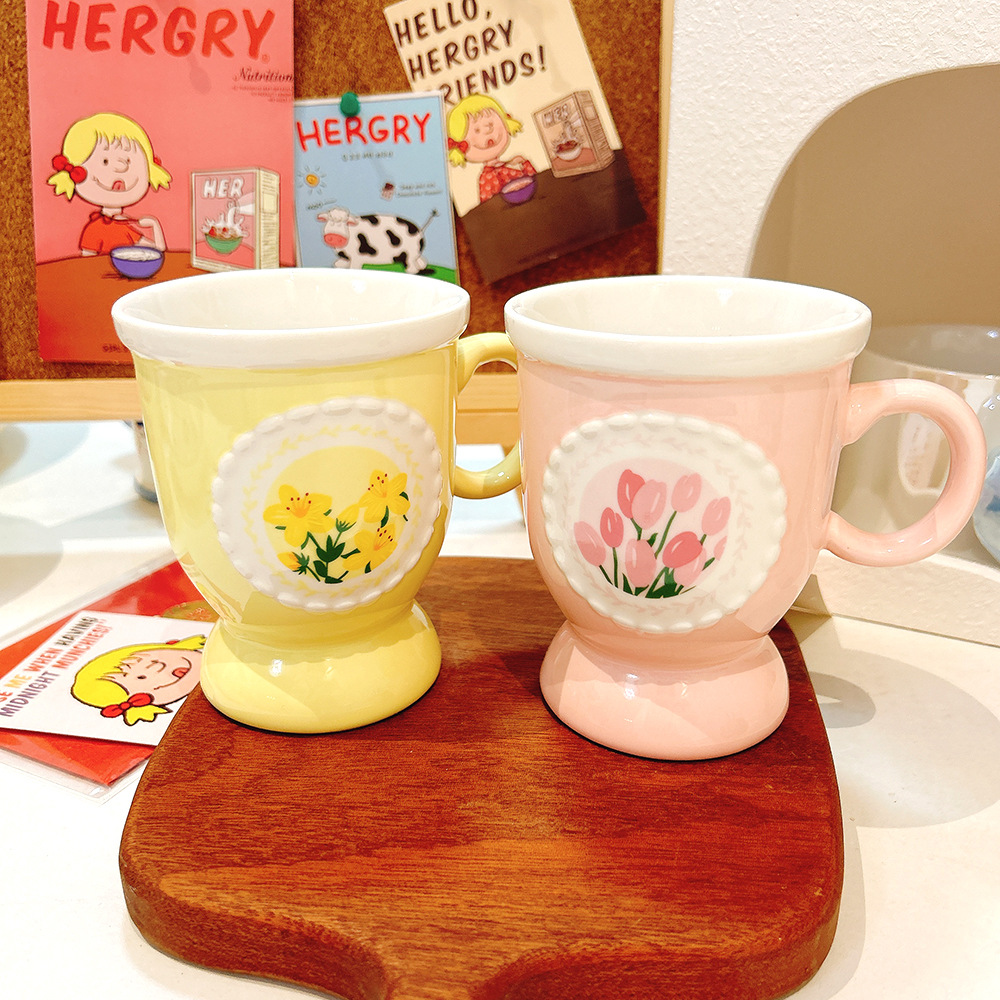 ins flower high-looking water cup ceramic coffee cup mug set high-end household afternoon exquisite cup