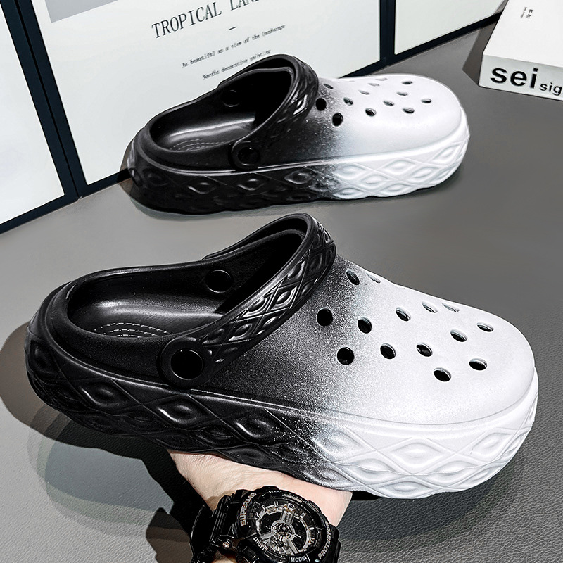 洞洞鞋男款夏季外穿2024新款大碼46漸變涼鞋情侶款踩屎感包頭拖鞋