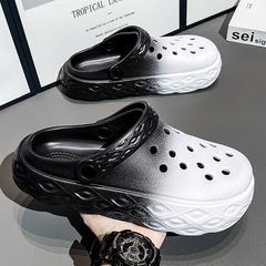 洞洞鞋男款夏季外穿2024新款大碼46漸變涼鞋情侶款踩屎感包頭拖鞋