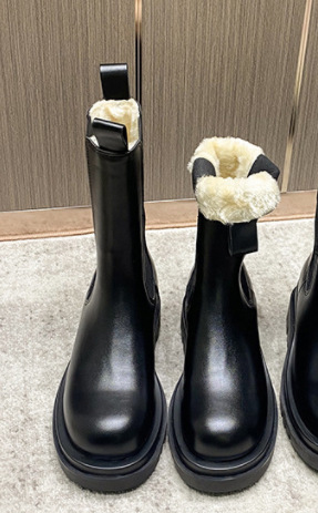 Mid-snow boots velvet apricot hair