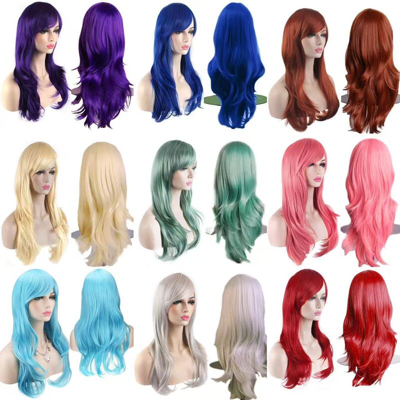 European and American Chemical Fiber Long Curly Hair High Temperature Silk Multi-Color Curly Hair Cos Animation Wig Aliexpress Wigs Cross-Border Supply