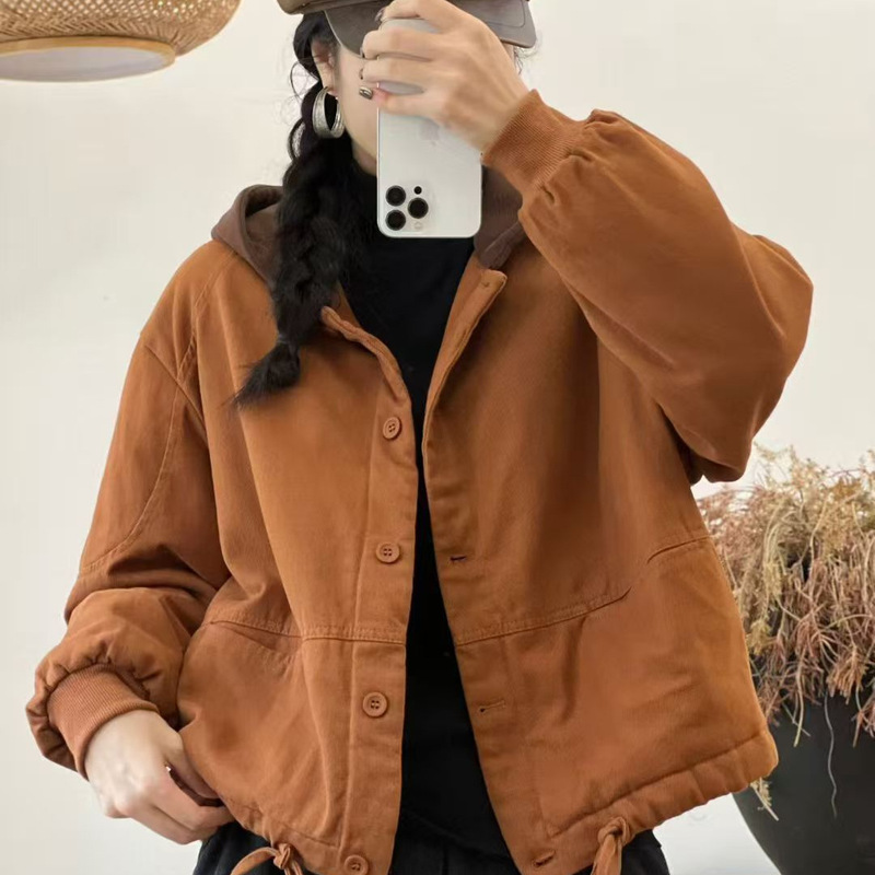 25-Year-Old Winter Cotton Jacket for Women, Loose Casual Korean Style, Thickened and Warm, Hooded, Color-Blocking, College Style Jacket