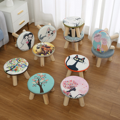 Small stool solid wood household small chair fashion shoe changing stool round stool adult sofa stool low stool creative small bench