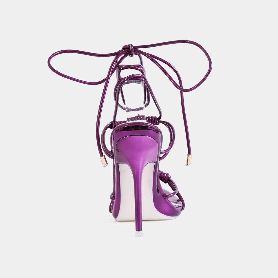Sandal nữ gót nhọn 12 cm quai ngang siêu mảnh buộc dây cỡ lớn — Màu be, Màu bạc, Màu trắng, Màu tím chi tiết 7