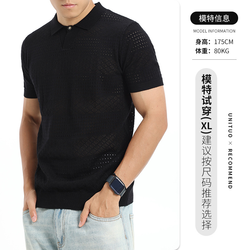 Hombres de verano nuevo hombre agujero jersey polo hombre delgado transpirable cool casual camisa de manga corta