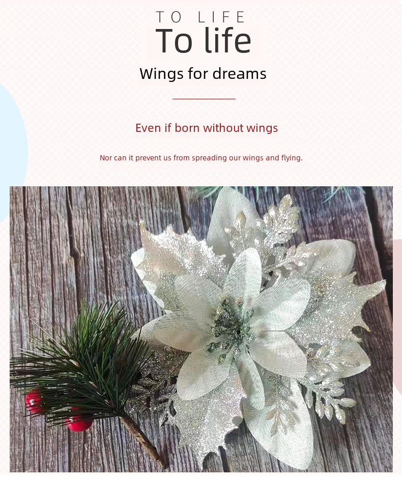 Spot all'ingrosso singolo oro polvere fiore di Natale simulazione fiore albero di Natale ciondolo decorativo fiore corona accessori regali per le feste_voghion.com