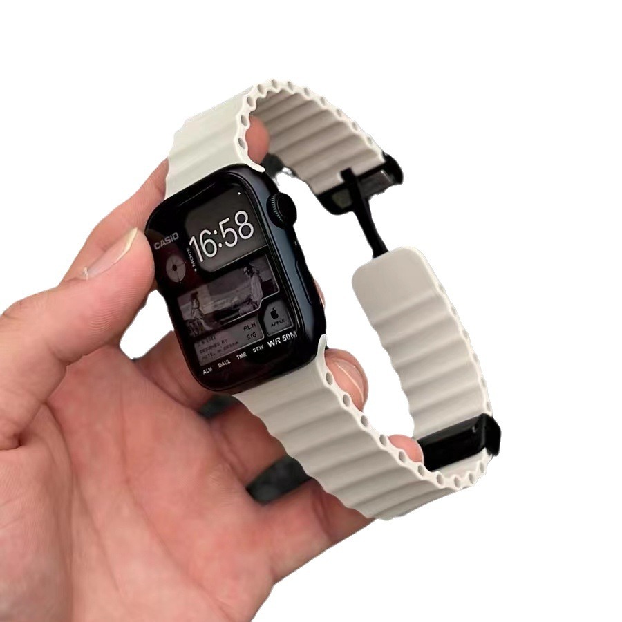Para AppleWatch10 Apple correa de reloj iwatch987 generación Ultra correa magnética de silicona marina