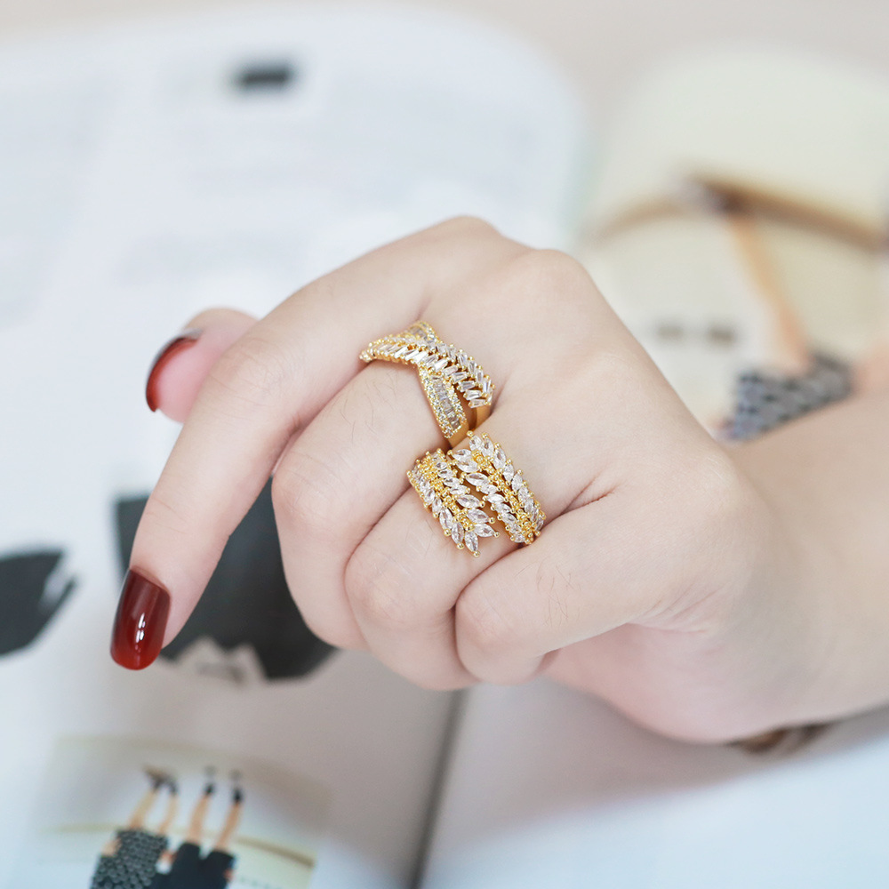 Fashion Solid Color Copper Open Ring Plating Inlay Zircon Copper Rings