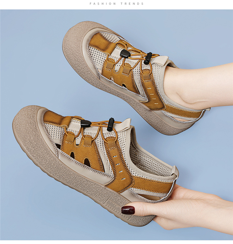 Sandal nữ da thật lỗ thoáng khí đế mềm chống trượt đi biển — 7189 Màu vàng, 7189 màu be chi tiết 4