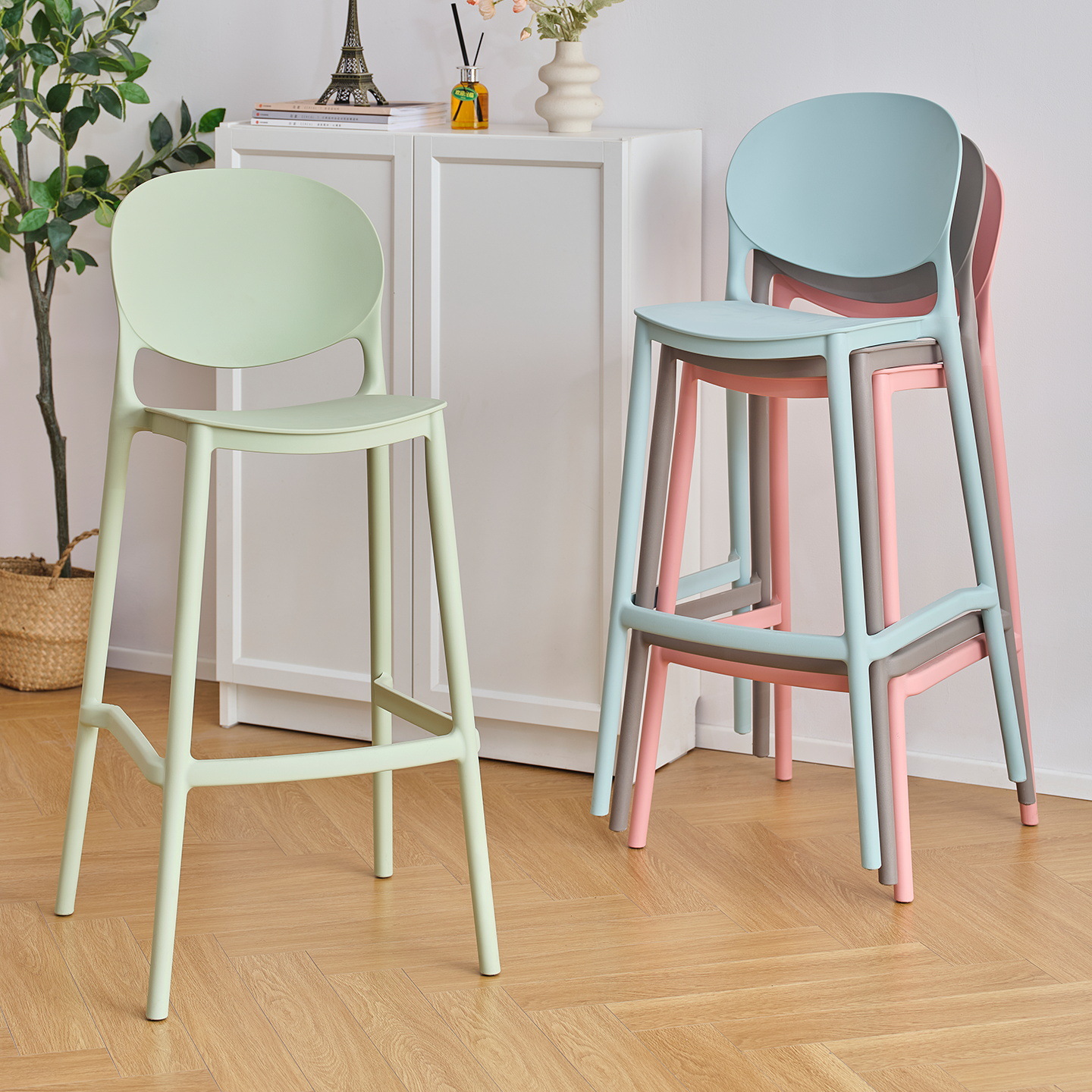 Modern Simple Backrest Bar Chair for Home Stackable Internet Celebrity High Stool Designer Creative Plastic Dining Chair