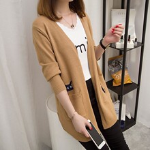 春秋季新款中长款毛衣外套女针织开衫女装韩版宽松百搭上衣显小象