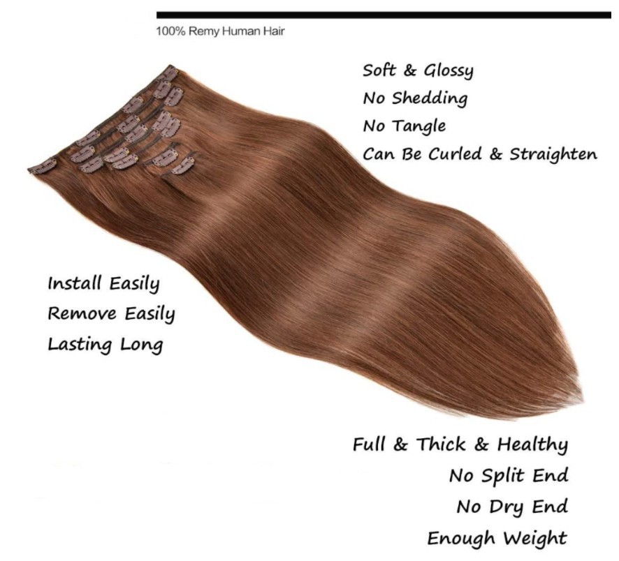 Long Straight Hair Wig Hairstyle Real Hair Hair Material Casual, Holiday, Prom Occasion Real Hair Wig For Women Wig Set Hairpiece Clip Seven-Piece Real Hair Hair Extension Clip In Human Hair