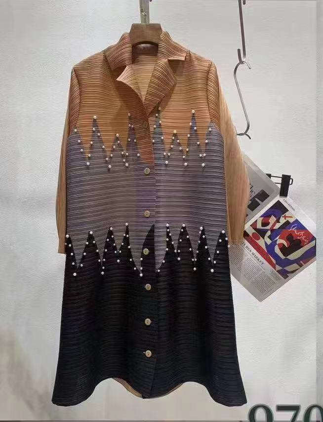 Vêtements pour femmes robe nouvelle robe plissée tempérament féminin contraste de couleur jupe perlée plissée ample_voghion.com