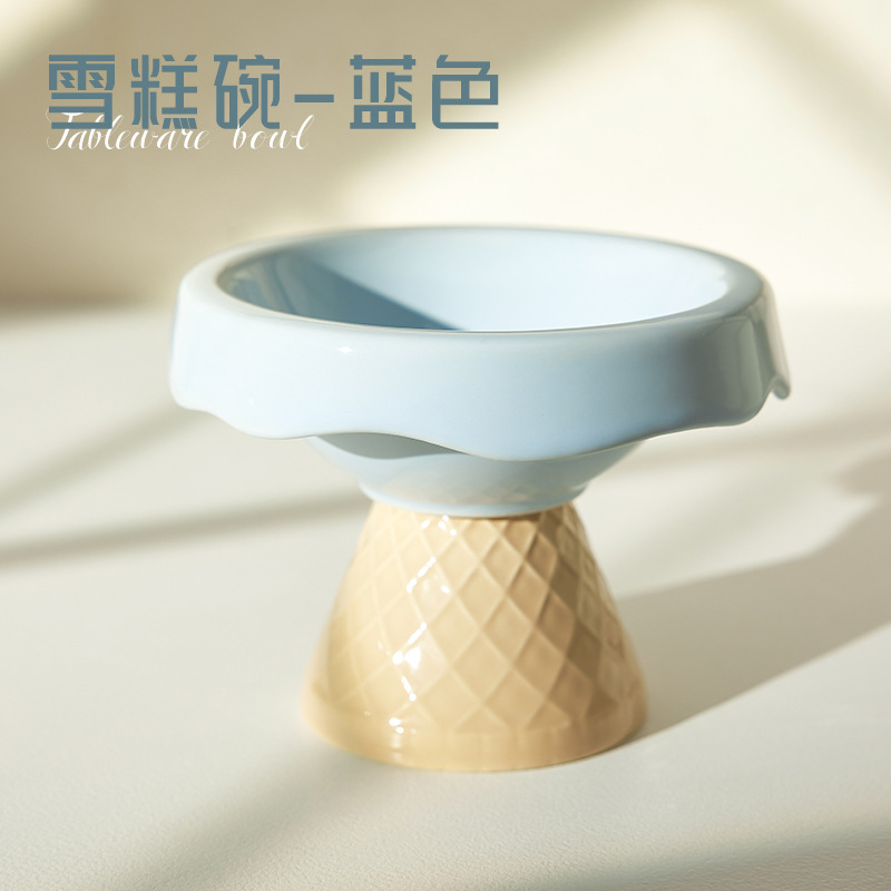 Tazón de cerámica para gatos Tazón para mascotas Tazón de helado Pie alto Diagonal Protección para el cuello Anti-volcado Tazón de comida para gatos Tazón para beber Tazón para perros al por mayor