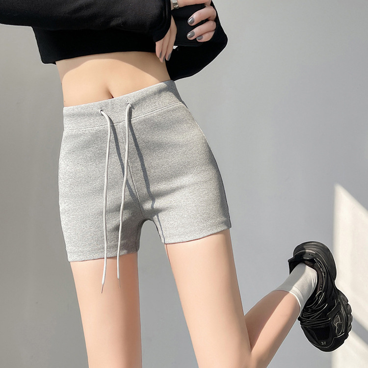 Real Shot High Elastic Wrap Riding Tight Casual Short Pants American Small Hot Pants Fitness Yoga Drawstring Sports Shorts