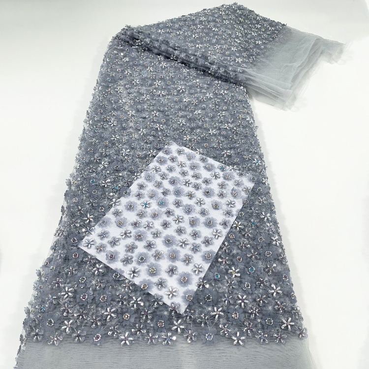 Tubo de perlas bordado 3D decal láser tela bordada alta luz vestido de boda ropa infantil vestido vestido de tela