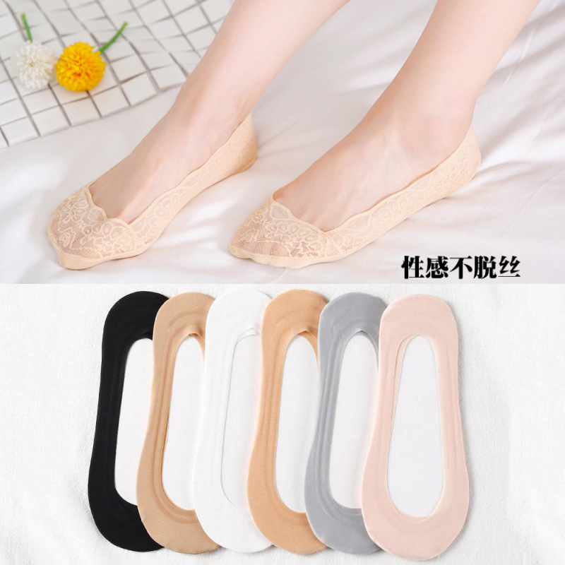 Lace cotton bottom ice stockings spring and summer shallow mouth invisible boat Socks children silicone non-slip 360 ° Net red tide wholesale