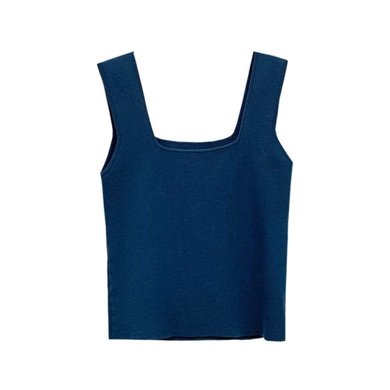 White Wide-brimmed Ice Silk Knitted Camisole Vest Women's Summer Outer Wearing Small I-shaped Cuff Square Collar Top