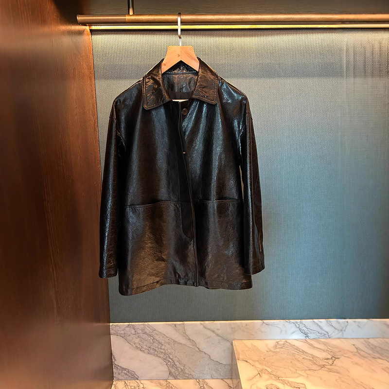 Korean-Style Square-Neck Oil-Waxed Leather Mid-Length Jacket, Slightly Oversized, Relaxed Style, Suitable for Commuting, Loose-Fitting Genuine Leather Trench Coat Korean-Style Square-Neck Oil-Waxed Leather Mid-Length Jacket, Slightly Oversized, Relaxed Style, Suitable for Commuting, Loose-Fitting Genuine Leather Trench Coat