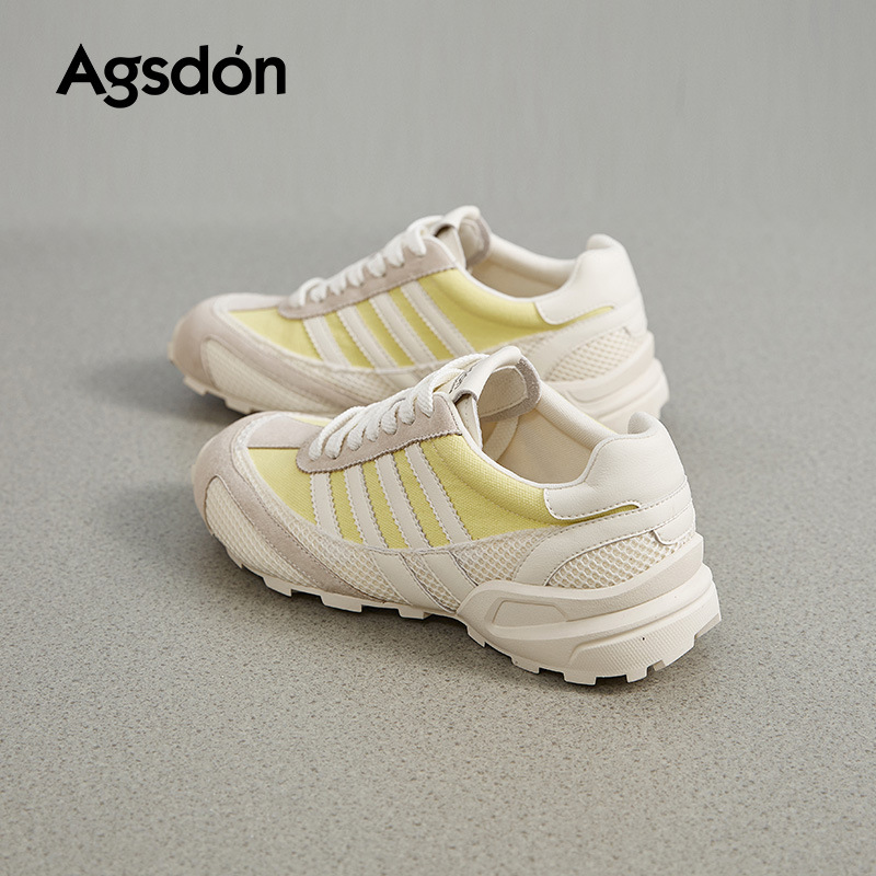 Augu Shi Dengde zapatos de entrenamiento para mujeres 2025 otoño nuevos zapatos de malla gruesa Agam zapatos de deporte ligeros casuales zapatos blancos pequeños