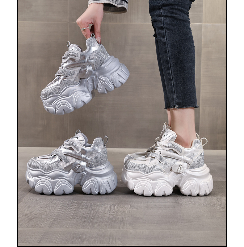 Giày sneaker nữ chunky đế dày độn cao bên trong HS569-3 kiểu mới mùa xuân — Màu trắng chi tiết 17