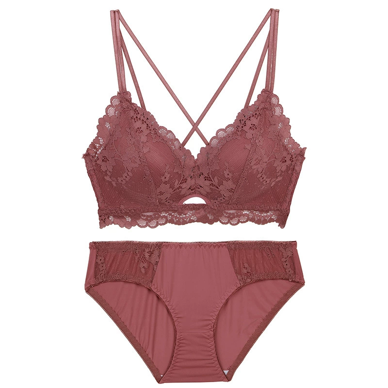 Lace sexy thin wireless bra, underwear, set, thin strap, beautiful back