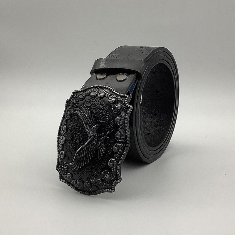 Nuevo cinturón de mezclilla occidental transfronterizo para hombres, hebilla de cabeza de toro impresa pesada, cinturón de cuero retro de moda al por mayor