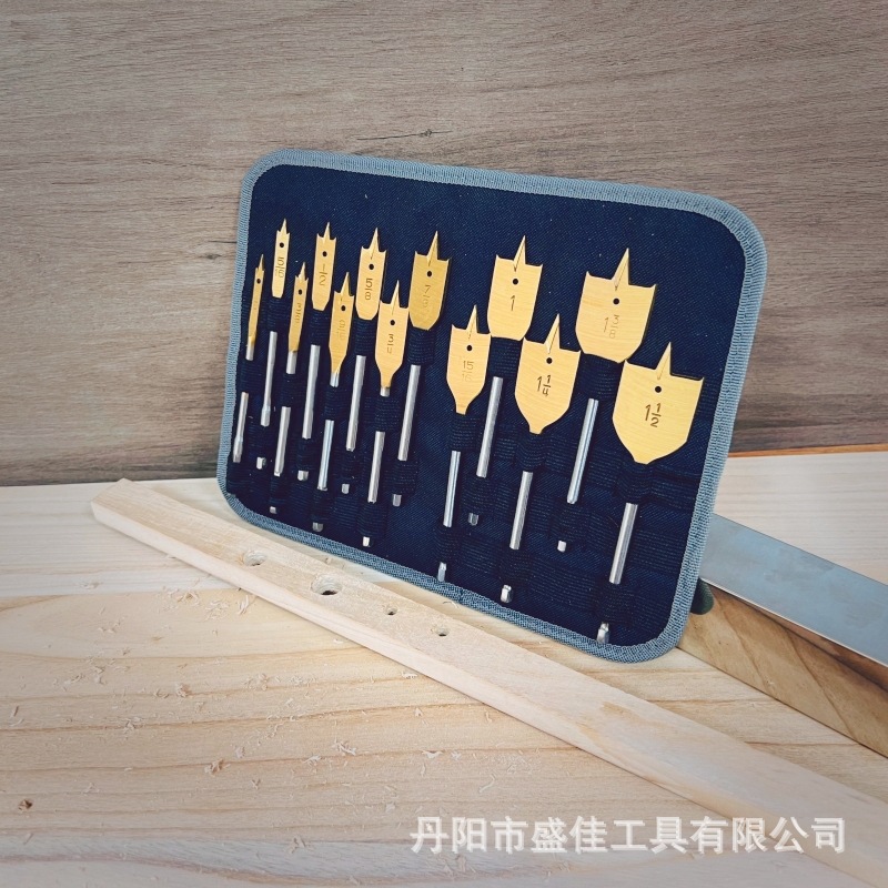 厂家三尖木工扁钻镀钛本色六角柄木工开孔器套装平钻头木板打孔器