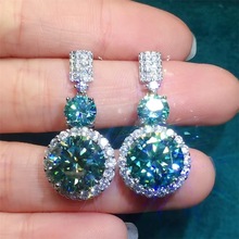 10克拉镶嵌绿锆石耳坠 S925银针防过敏 爆闪无敌克拉钻冰凌花耳环