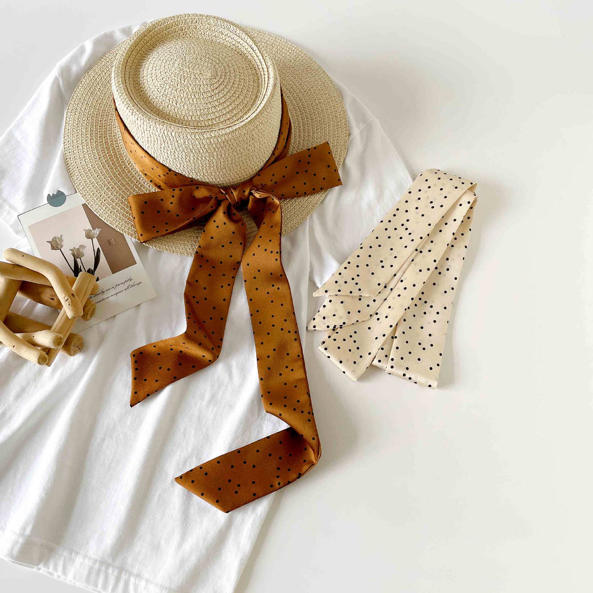Polka Dot Long Ribbon Scarf Headband Versatile Hair Accessory_voghion.com