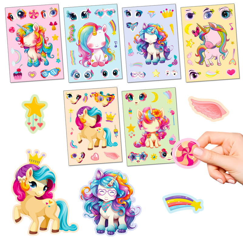 6 Sheets/Pack Rainbow Pony Children's Cartoon Face Changing Stickers Cross-Border Sunshine Pony Early Education DIY Puzzle Stickers 6 Sheets/Pack Rainbow Pony Children's Cartoon Face Changing Stickers Cross-Border Sunshine Pony Early Education DIY Puzzle Stickers