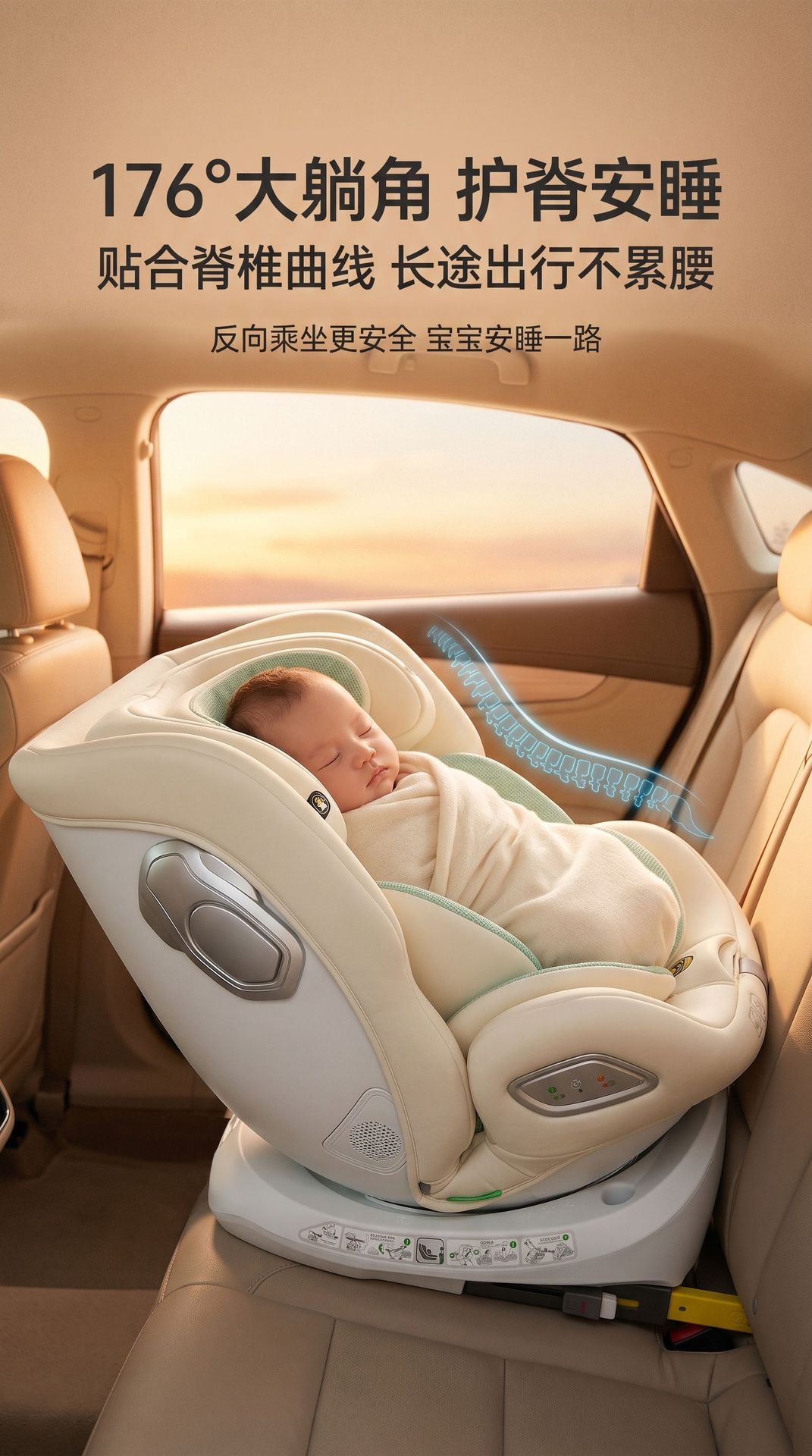 Animame Kids Safety Seat Ventilated and Heated Baby Safety Seat 360 Rotation 4-12 Years Old Safety Seat 416