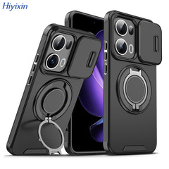 OPPO Reno14pro、Realme14用、スライド式スマホケース、落下防止スタンド付きリング保護カバー